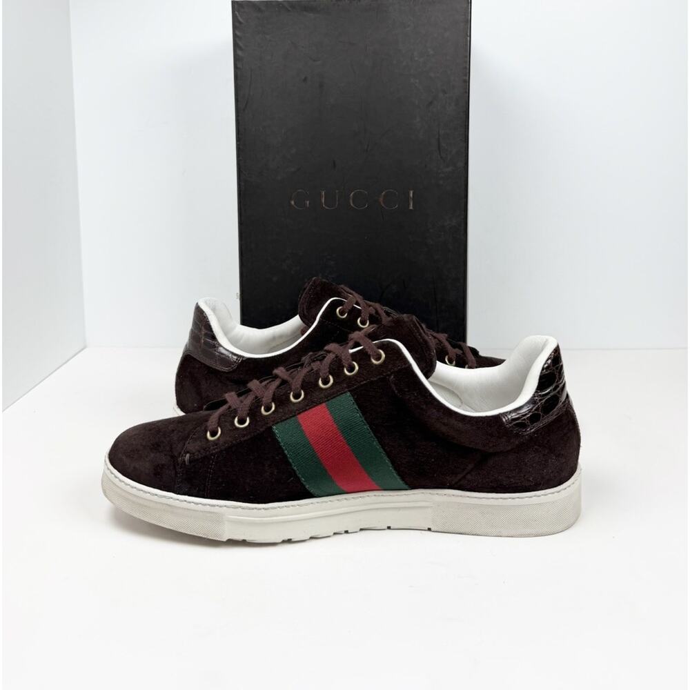 Size 10.5US - Gucci Ace Web Brown Suede Sneakers🤎 - Picture 6 of 11